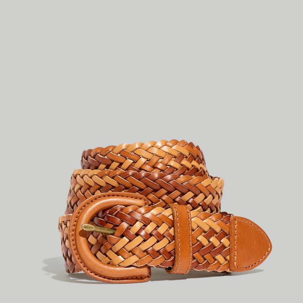 Madewell Woven Leather Belt in Camel